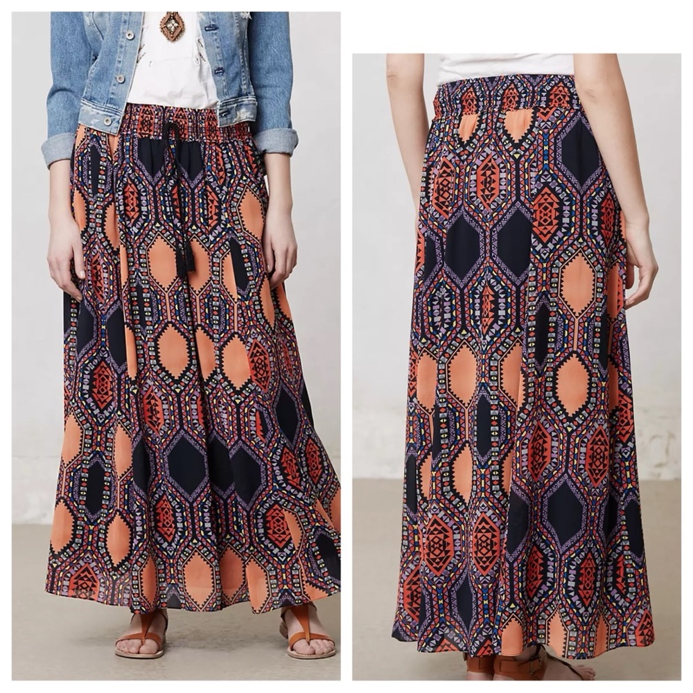 Maeve Geometric Print Maxi Skirt in Navy and Peach